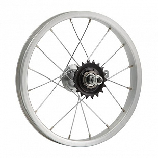 Колесо 14" заднее, одност. алю. обод, 16сп, втулка сталь DACHAN, гайки