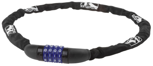 Замок 5-230317 вело цепь 3,5х3,5х900мм кодовый (4 разряда) в текстил. чехле (20) черный M-WAVE