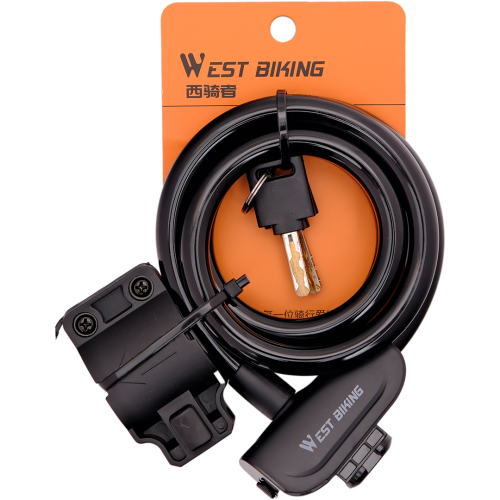 Замок противоугонный велосипедный 12х1200мм, из стали покрытой пластиковой оплеткой, защитная шторка, West Biking арт. 0705047 черный