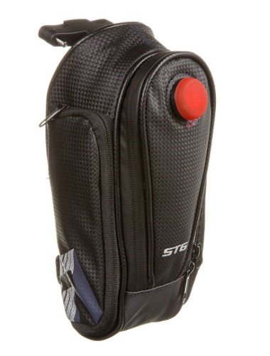 Сумка под седло STG мод.31397, с красным фонарем сзади, 2-а отделение,черная.