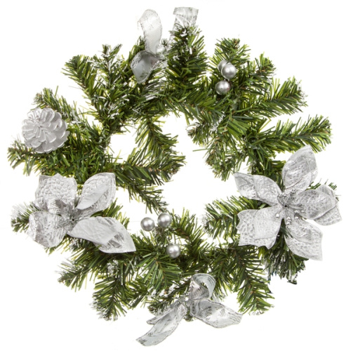 Новогоднмй ёлочный венок dia=30см (серебристый)