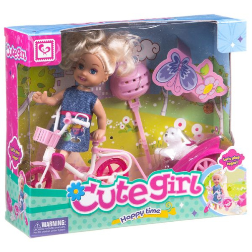 Набор игровой Cute Girl *С куколкой на велосипеде с собачкой*, арт. K899-13A
