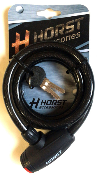 Замок 09-100169 вело 12х1200мм автом. на ключе с защитой черный HORST