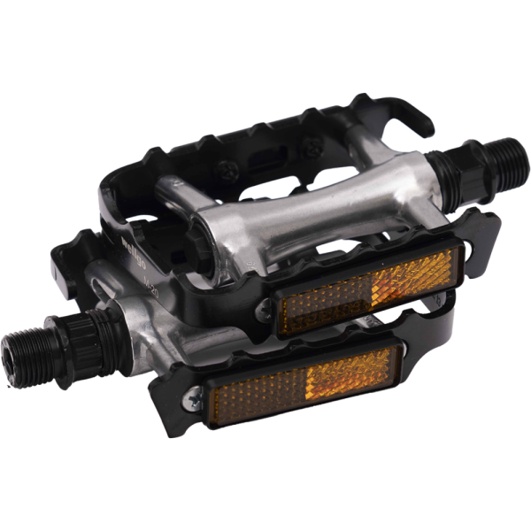 Педали 6-190029 алюминиевые с алюмин. ободом M-20 подходят под туклипсы, 102х63х24мм, ось Cr-Mo 248г. черные-серебр. WELLGO