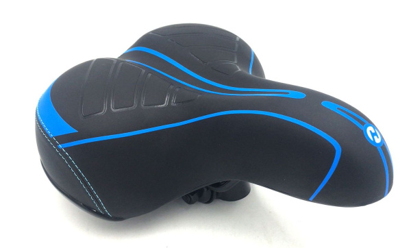 Седло HORST 09-200809 комфортное, 250X215мм мягкое, закр пружины, 630гр, черное с синим узором  