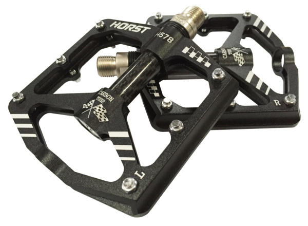 Педали HORST H578, 00-170823, алюм. широкие, ось Cr-Mo+CARBON, с 1 герм. промподш., черные