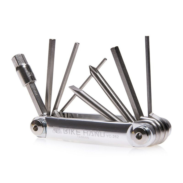 Набор шестигранников BIKEHAND YC-262, 6-190262 универ. складной 2/2.5/3/4/5/6/8мм T25/T30 серебр.