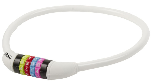 Замок кодовый M-WAVE, 5-231052, тросовый, 12х650мм, СИЛИКОНОВЫЙ БЕЛЫЙ