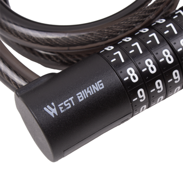 Противоугонный велосипедный замок West Biking 12*1500 мм, кодовый 5-значный, сталь