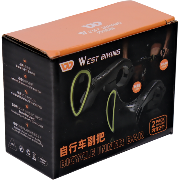 Рога\наконечники руля анатомические , нейлон, 21.8-22.2мм, черные, West Biking арт. 084067