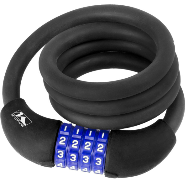 Замок тросовый кодовый 12х1000мм M-WAVE 4-х разр. автом. СИЛИКОНОВЫЙ ЧЕРНЫЙ, 5-231060