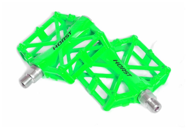 Педали HORST H32, 00-170819, алюм. широкие литые с шипами. зеленые