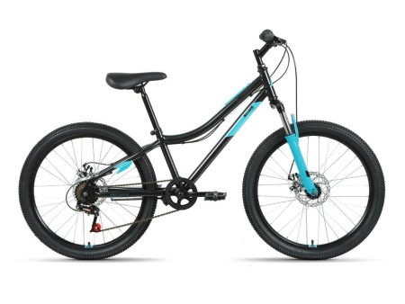 Велосипед ALTAIR MTB HT 24 2.0 D (24" 6 ск. рост. 12") 2022, черный/бирюзовый, RBK22AL24094