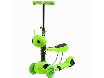 Самокат Novatrack Disco-kids Saddle для детей, трансформер, свет.колеса PU 120*90мм, зеленый