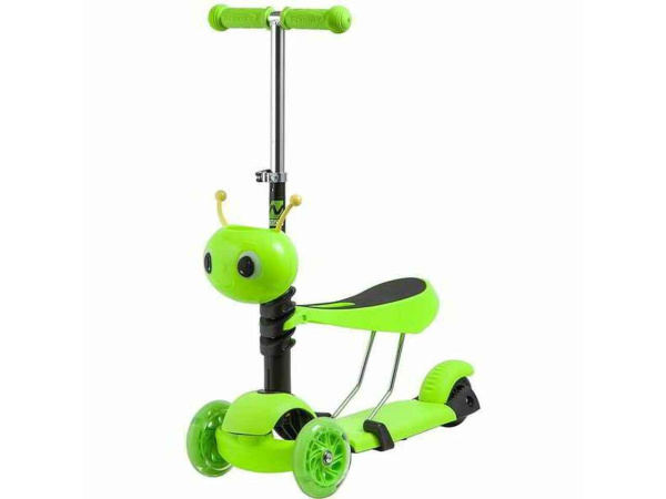 Самокат Novatrack Disco-kids Saddle для детей, трансформер, свет.колеса PU 120*90мм, зеленый