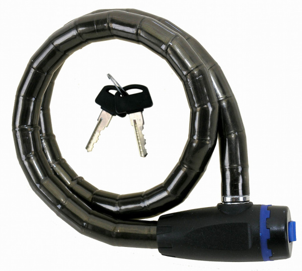 Замок тросовый с ключом 18х800мм M-WAVE, с защит. колпачком, полупрозр., 5-230810