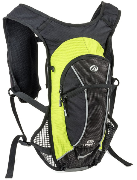 Рюкзак AUTHOR TURBO-6 VEST NEW, 8-8100290, спорт. V=6л 430г черно-зеленый + желтый чехол от дождя