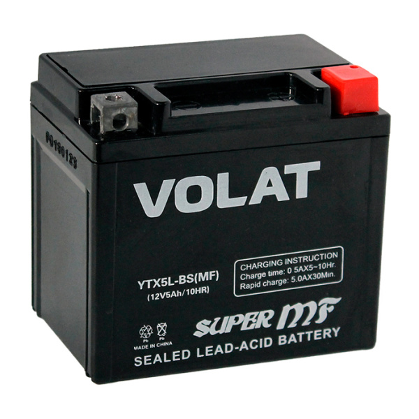 АКБ 5Ah Volat YTX5L-BS(MF) R+ 113х70х106 (электролит) для скутеров-мопедов 50-80сс