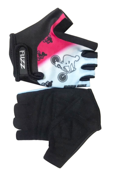 Перчатки 08-202049 детские лайкра BIKE бело-розовые, р-р 8/L (для 6-8 лет), GRIP GEL, на липучке FUZ