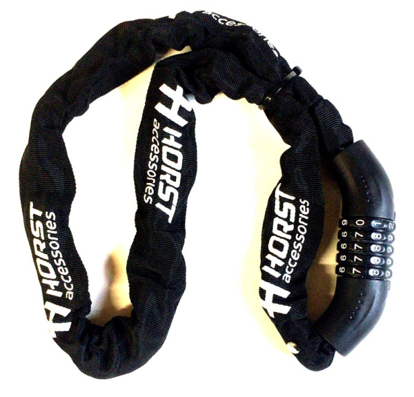 Замок цепной кодовый 6х1200мм HORST 5-ти разр. черный, 09-100246