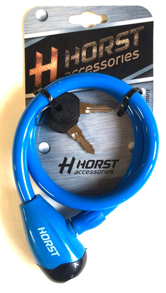 Замок тросовый с ключом 12х650мм HORST автом. синий, 09-100061