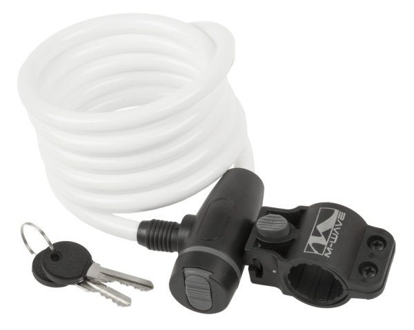 Замок с ключом M-WAVE, 5-233862, тросовый, 10х1800мм, с защит. колпачком, БЕЛЫЙ