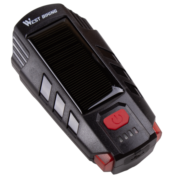 Велосипедный передний фонарь West Biking на солнечных батареях с зарядкой от USB, мощность 350 лм, 5 режимов работы