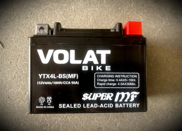 АКБ VOLAT (4 Ah) 30 A, 6 V Прямая, L+ 6N4-BS 6N4-BS (GEL) 71x71x93