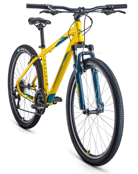 Велосипед FORWARD APACHE 27,5 1.0 (27,5" 21 ск. рост 17") 2020-2021, желтый/зеленый, RBKW1M67Q007