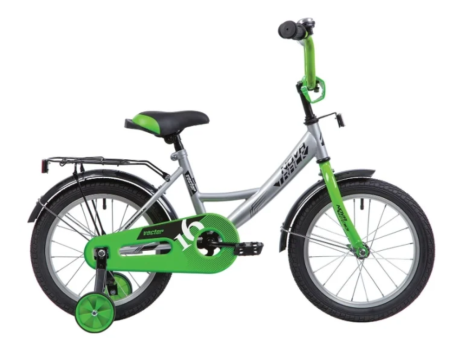 Велосипед NOVATRACK 16" VECTOR серебристый, тормоз нож, крылья, багажник, полная защ.цепи