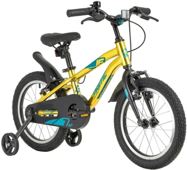 Велосипед NOVATRACK 16" PRIME алюм., золотой металлик, полная защита цепи, торм V-brake, короткие кр