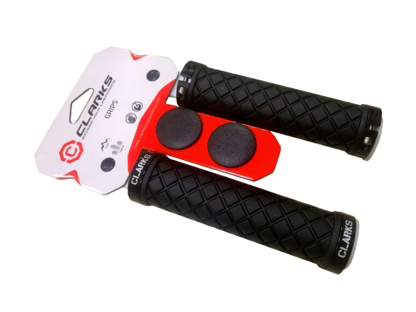 Ручки .CLO276 на руль 3-472 резиновые "ромбы" антискольз. 130мм с 2 фиксат. черные, анодир. CLARKS