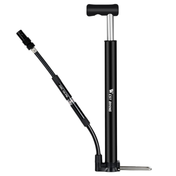 Ручной велонасос West Biking, алюм корпус со сплавами, нейлоновая ручка и основание, 5 Bar, компактный 27,5×4,2 см