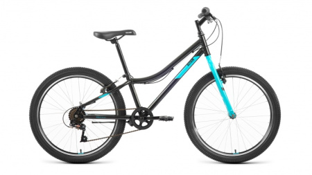 Велосипед ALTAIR MTB HT 24 1.0 (24" 6 ск. рост. 12") 2022, черный/голубой, RBK22AL24089