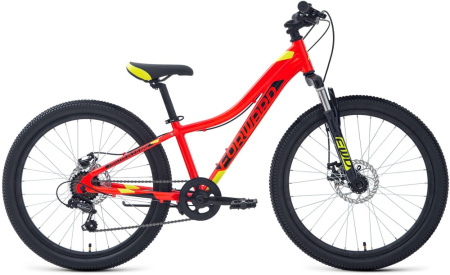 Велосипед FORWARD TWISTER 24 2.0 D FR (24" 7 ск. рост. 12") 2023, красный/ярко-зеленый, RB3F4716DXRD