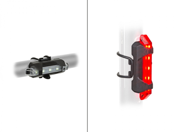 Комплект фонарей AUTHOR Stake Mini USB SET, 8-12040140, быстросъем. 3ф перед+зад. USB Li-ion