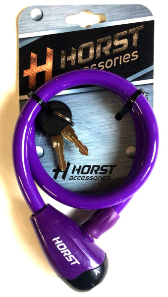 Замок тросовый с ключом 12х650мм HORST автом. фиолетовый, 09-100063