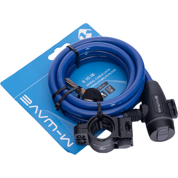 Замок с ключом M-WAVE, 5-233864, тросовый, 10х1800мм, с защит. колпачком, СИНИЙ