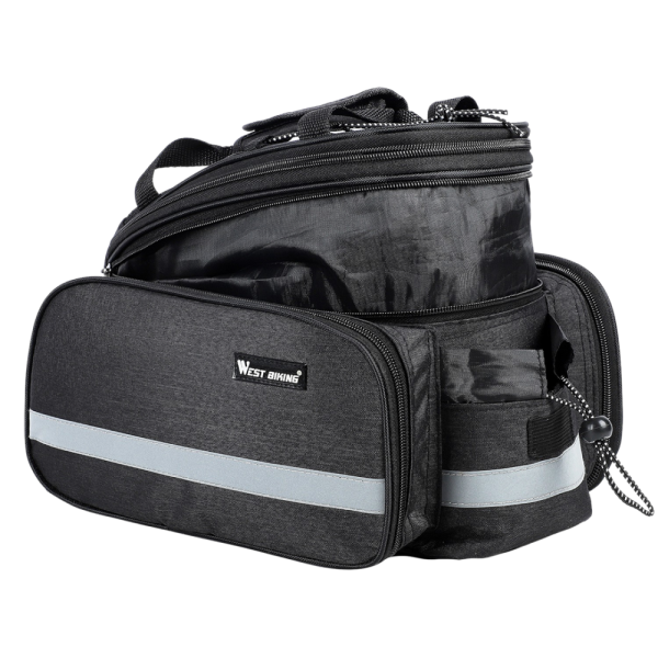 Велосипедная сумка на багажник 30х23х17, полиэфир, 2 внешних раскладных кармана, цвет: черный, West biking
