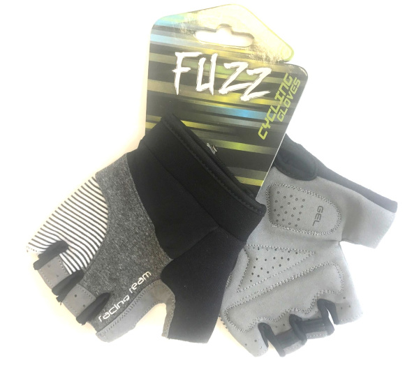 Перчатки 08-202302 лайкра RACING TEAM серо-черные, р-р S, D-GRIP GEL. с петельками, на липучке FUZZ