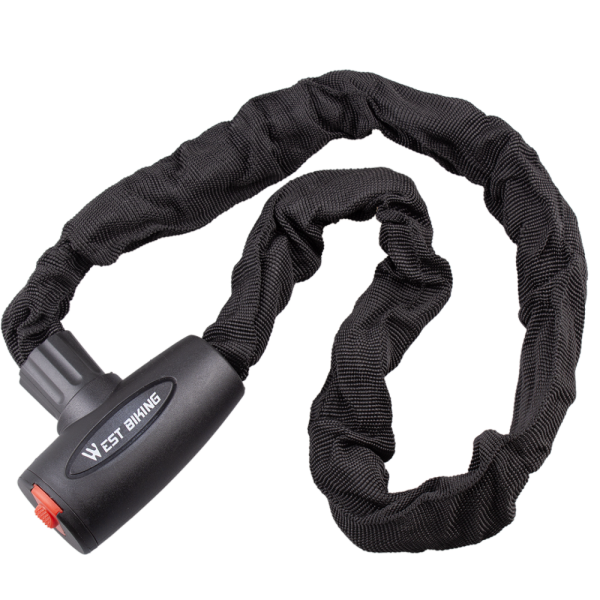 Противоугонный цепной велосипедный замок West Biking 1200 мм на ключе, сталь