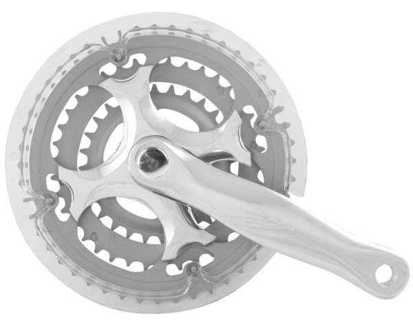 Шатуны алюм/сталь 3зв 28/38/48зуб, 170мм, 5-351242, 7-8скор с защ. с пласт. покр. серебр