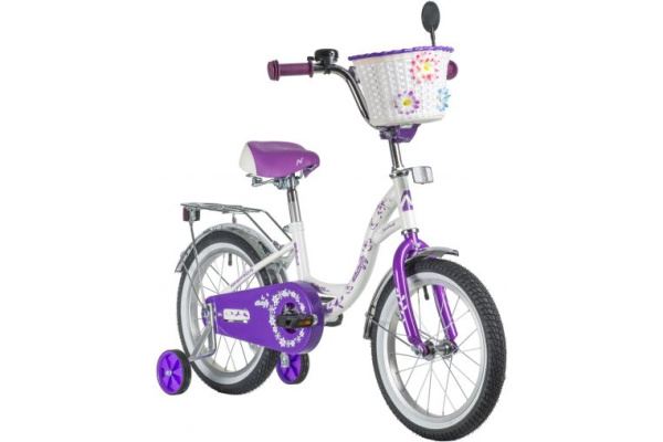 Велосипед NOVATRACK 16" BUTTERFLY белый-фиолетовый, тормоз нож, крылья и багаж хром, корз, полн защ.