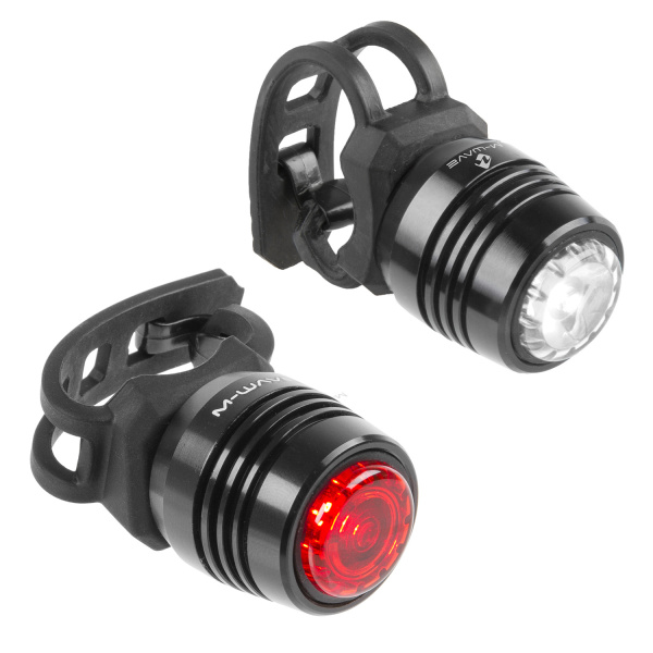 Фонарики 5-220628 задний+перед. 1д.повыш. ярк.0.5Вт/3ф USB-заряд. Li-Pol АКБ быстросъем. алюмин. 26г M-WAVE