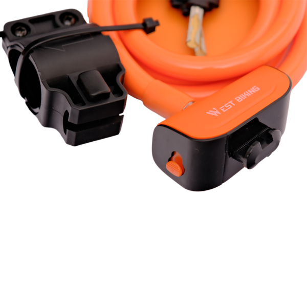 Замок противоугонный велосипедный 12х1200мм, из стали покрытой пластиковой оплеткой, защитная шторка, West Biking арт. 0705047 оранжевый