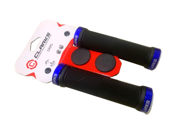 Ручки .CLO201 на руль 3-445 резиновые 130мм с 2 фиксат. черно-синие анодир. CLARKS