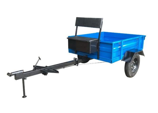 Телега ТПМ 1-121, узкое сидение, вещевой ящик, 300 кг, кузов-самосвал, разъемная прямая рама с водилом,ленточный тормоз,колеса 4.00-10, 2490х1320х1005
