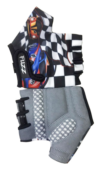 Перчатки 08-202061 детские лайкра RACE CARS бело-черные, р-р 4/S (для 2-4 лет), GRIP GEL, с петелька