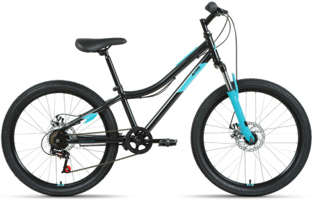 Велосипед ALTAIR MTB HT 24 2.0 D (24" 6 ск. рост. 12") 2022, черный/бирюзовый, IBK22AL24094