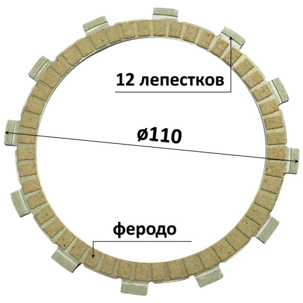 Диск сцепления фрикционный SL-87, 12 лепестков, D110 мм, для мотоблоков с прямым приводом 6,5-8 лс 168F-170F / GX200-GX210